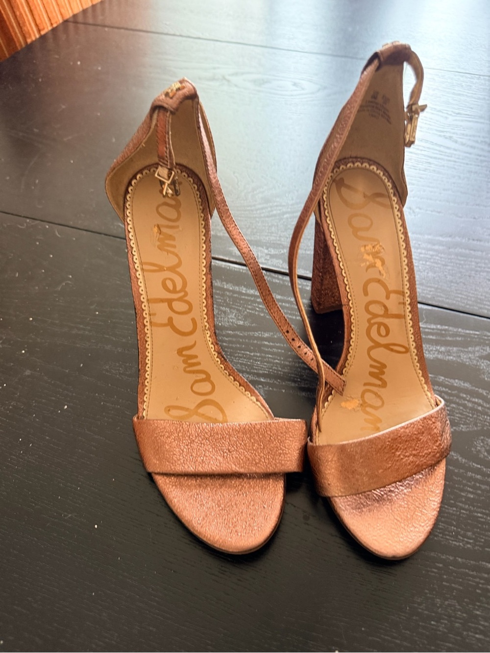 Sam Edelman Metallic Rose Gold Open-Toe Slingback Heels